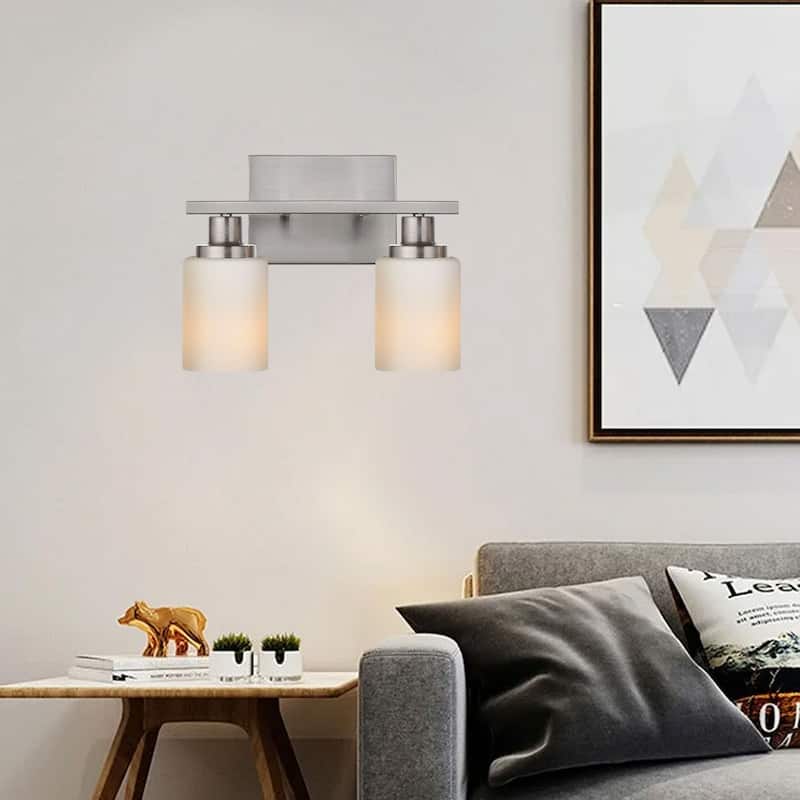 2-Light Bathroom Light Fixtures Brushed Brass 6-Light Bathroom Vanity Light, Bathroom Lights Over Mirror with Milky Glass Shade