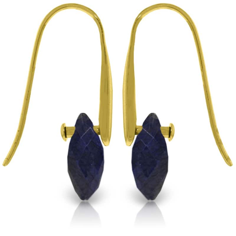14K Solid Gold Fish Hook Earrings w/ Dangling Briolette Sapphires