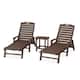 POLYWOOD Nautical 3-Piece Chaise Lounge with Arms Set with South Beach 18" Side Table - N/A - Mahogany