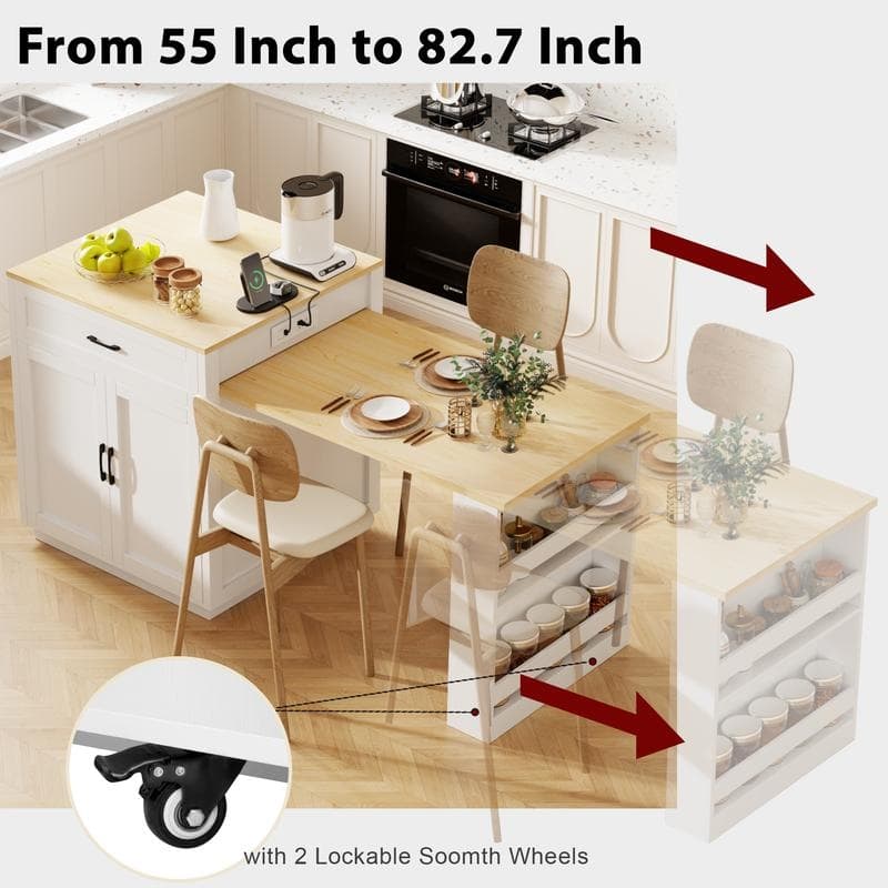 Betsy Kitchen Island with Extendable Dining Table for 4-6 Person