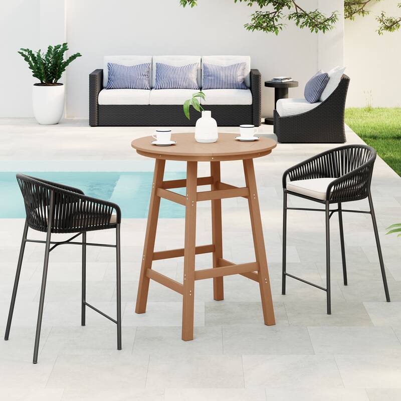 Polytrends Laguna Hdpe All Weather Outdoor Patio 35" Round Bar Table - Teak