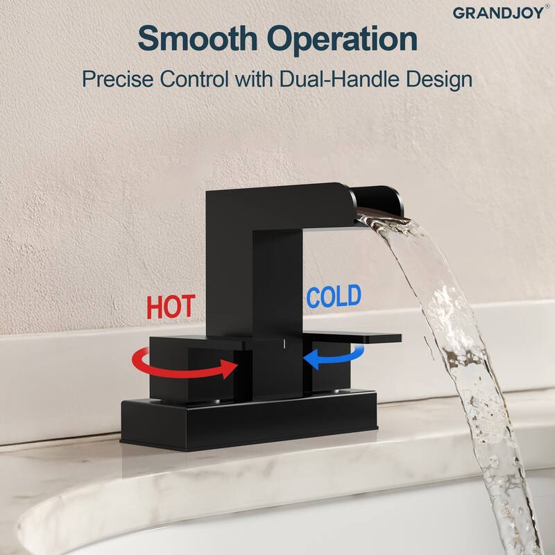 GRANDJOY Modern Dual Handle Centerset Waterfall Bathroom Faucet