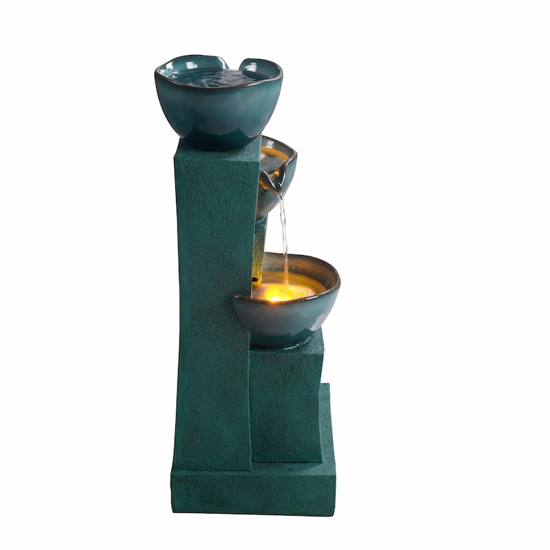 Teamson Home 28.54" Outdoor Bird Bath Fountain with LED Lights