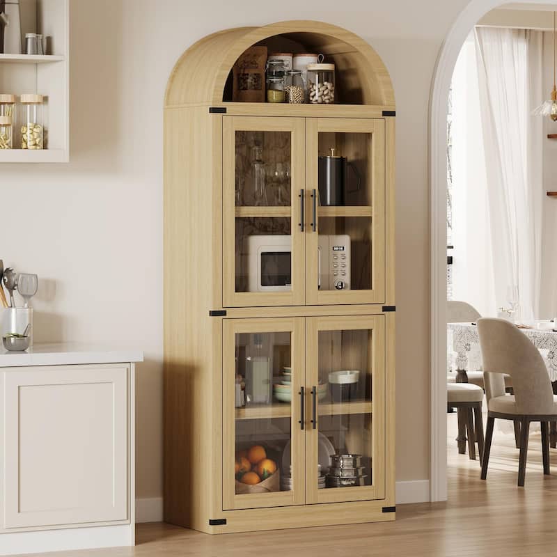 71" Tall Arched Bookshelf - Wooden Bookcase Storage Cabinet Rounded Display Storage Shelves Cabinet