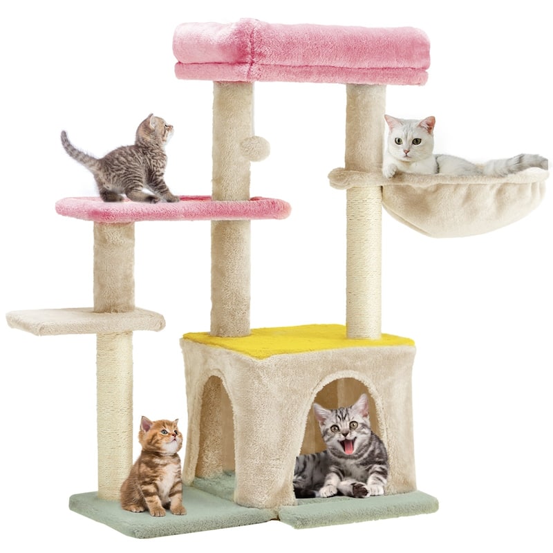 EROMMY Cat Tree – Multi-Level Cat Tower with Sisal Scratching Posts & Swing Ball, Modern Cat Furniture for Indoor Cats