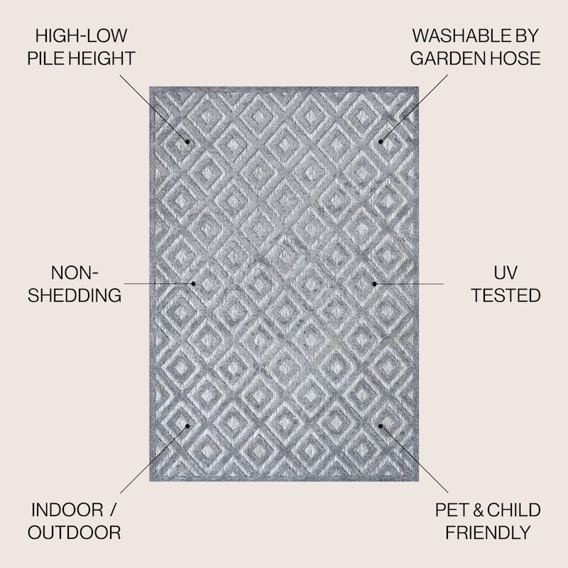 JONATHAN Y Ankara Neutral Diamond Trellis Indoor/Outdoor Area Rug