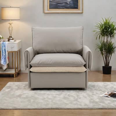 Fabric Wood Modern Oversized Armchair with Dual-Sided Cushions and Removable Covers