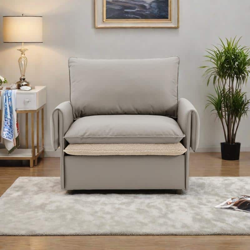 Fabric Wood Modern Oversized Armchair with Dual-Sided Cushions and Removable Covers
