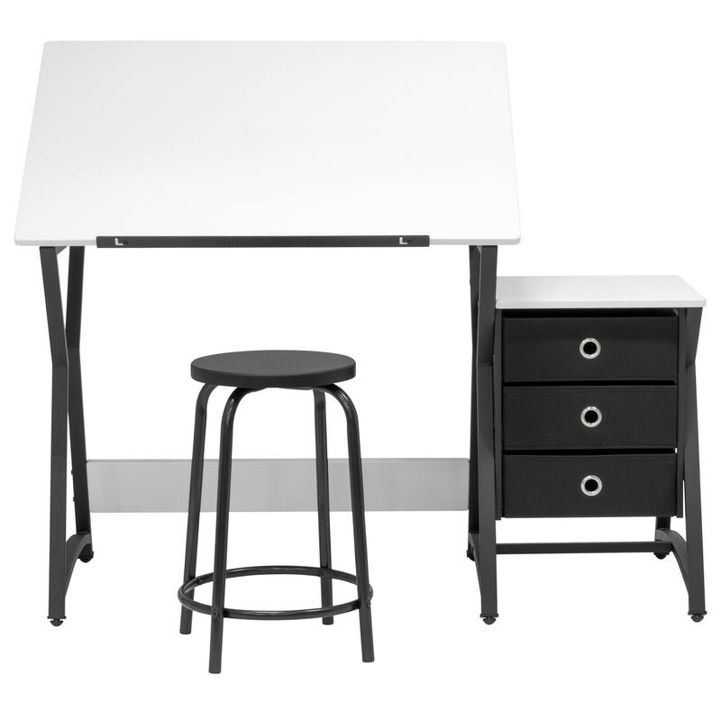 Studio Designs Hourglass Craft Center with MDF Stool, Charcoal/White - Black