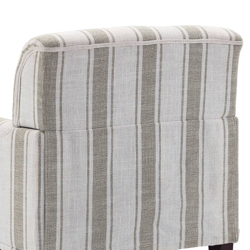 Stripe Linen Accent Arm Chair with Nailhead Trim and Wood Legs