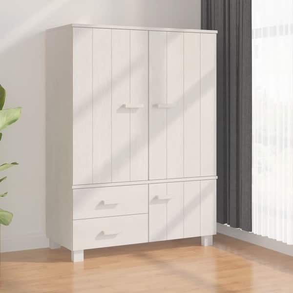 slide 2 of 9, vidaXL Wardrobe HAMAR White 39"x17.7"x53.9" Solid Wood Pine - 39" x 17.7" x 53.9"