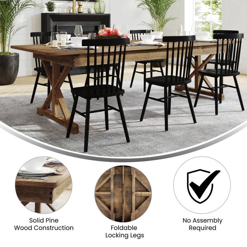 9' x 40" Rectangular Antique Rustic Solid Pine Folding Dining Table
