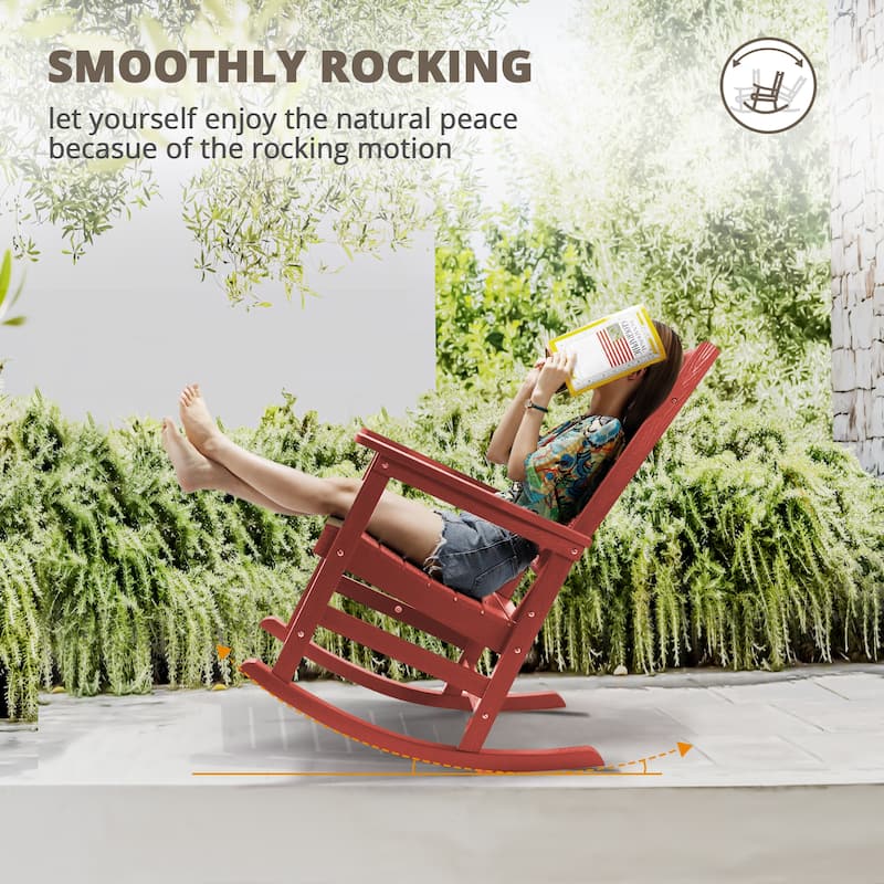 LUE BONA Plastic Outdoor Patio Adirondack Rocking Chairs For Porch Set of 4 - 34.6"D x 28"W x 43.7"H