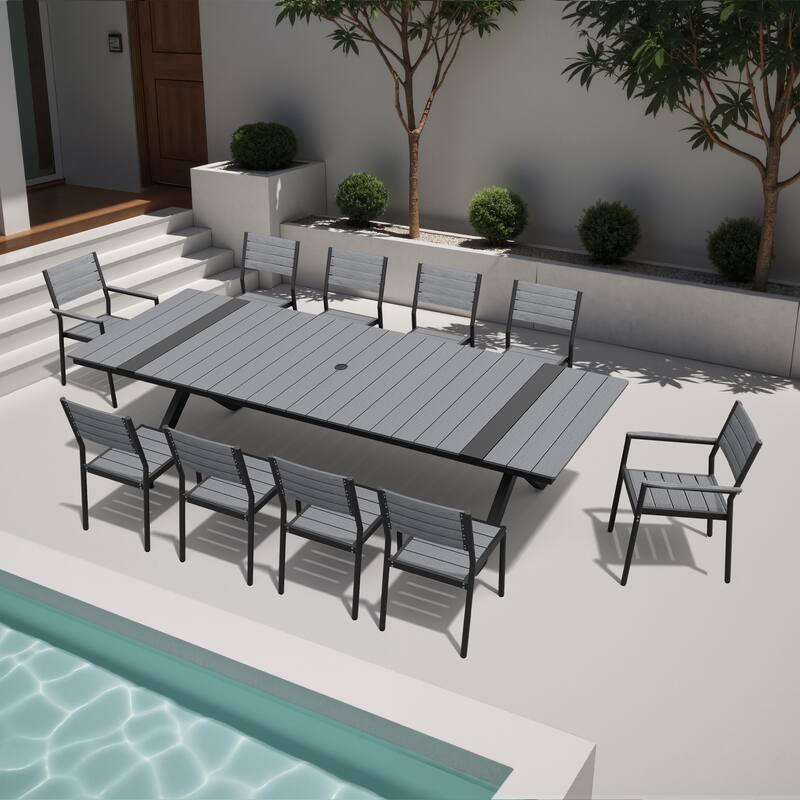 11 PCS Outdoor Patio Dining Aluminum Table with Stackable Chairs