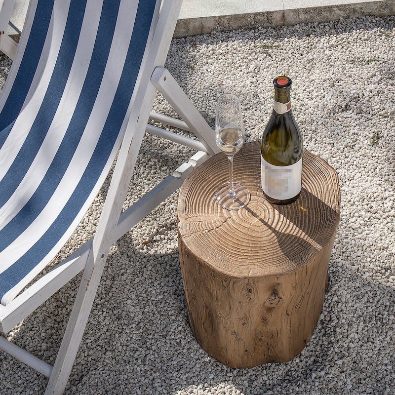 COSIEST Outdoor Wood Tree-Trunk End Table