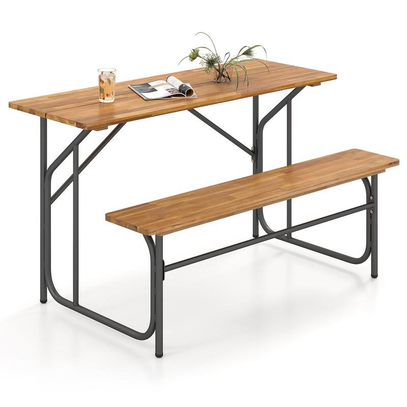 Gymax Patio Table Bench Set for 2 Picnic Table & Loveseat w/Acacia