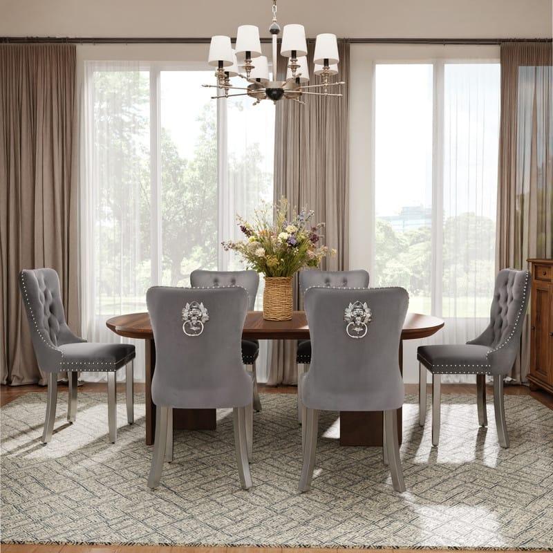 High-end Tufted Velvet Upholstered Nailhead Dining Chair Set of 6