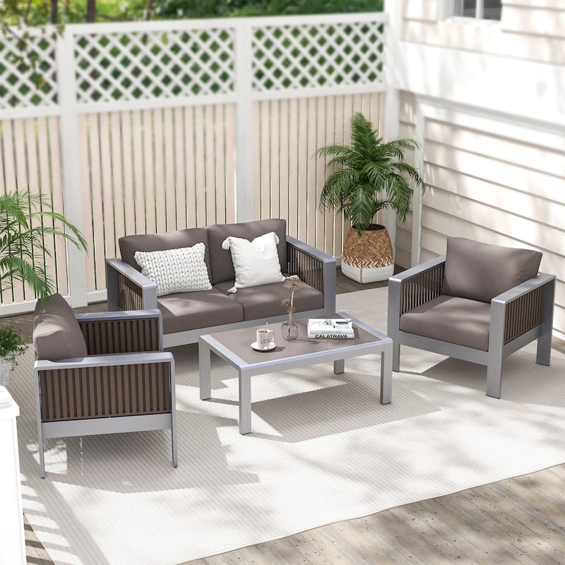 Aluminum Patio Armchair with Thick Cushions for Comfort - 31"L x 27.5"W x 24.5"H
