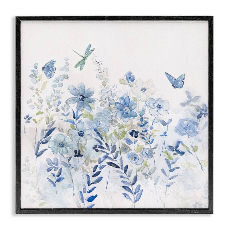 Stupell Delicate Blue Floral Garden Framed Giclee Art by Sally Swatland - 12 x 12 - Grey