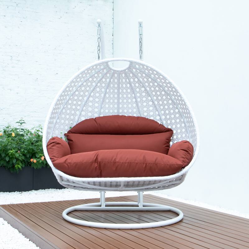 Egg-Shaped Swing Chair with Stand 2-Person Outdoor Patio Swing - Iron Frame & All-Weather Washable Cushions
