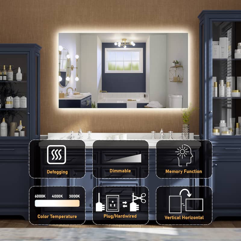 Wall Mounted Back Light Bathroom Frameless LED Mirror With Anti- Fog And Memory Function