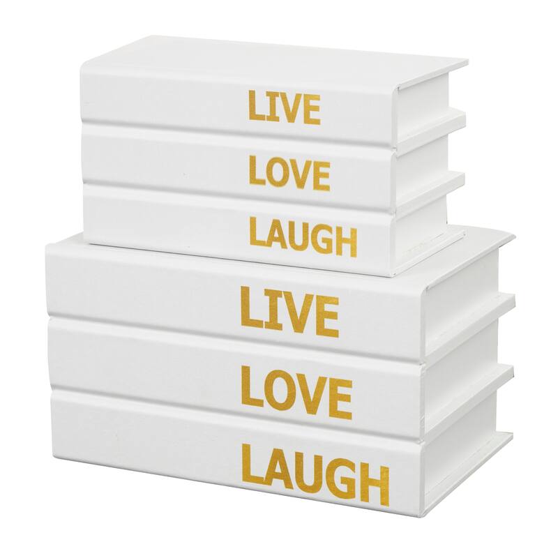 White or Black Canvas Faux Storage Book Box with Live, Laugh, Love Text (Set of 2)