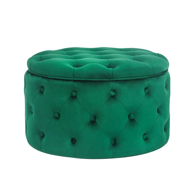 Adeco Round Velvet Storage Ottoman, Button Tufted Footrest Footstool