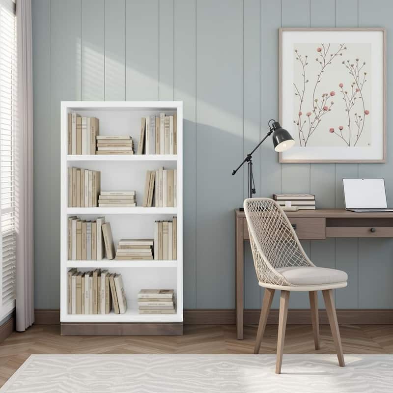 Bridgevine Home Nora Modular 60 inch High Bookshelf, No Assembly Required, Two-Tone Finish - Jasmine Whitewash and Barnwood