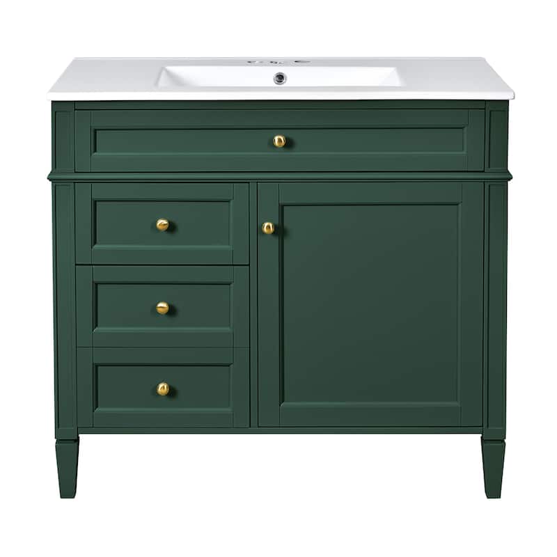 Roomfitters 36 Inch Bathroom Vanity with Sink and Mirror Cabinet, Storage Cabinet with 2 Doors and 4 Drawers