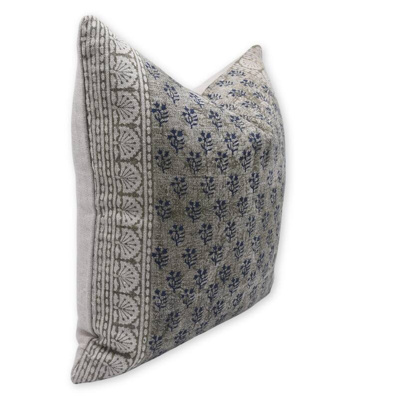 Fabdivine Block Printed Cushion Cover for Fall Home Thick Linen Sofa or Couch, Bed Blue Farmhouse Decorative, Rangoli Art