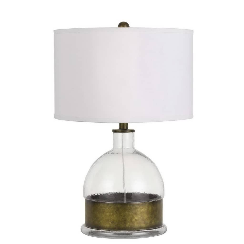 25-Inch Glass Globe Table Lamp with Nickel Finish and White Shade - 16" x 16" x 24.75"