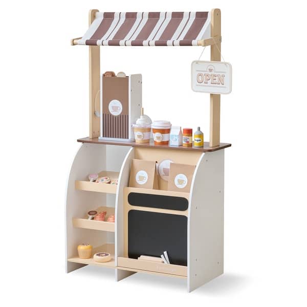 slide 2 of 15, Teamson Kids Wooden Coffee Stand Pretend Play with Coffee Machine and 29 Pcs Accessories for Age 3-5 Kid and Toddlers Brown