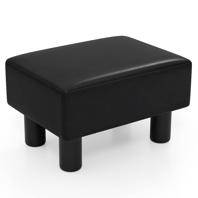 Gymax PU Leather Ottoman Rectangular Footrest Small Stool - See Details - Black