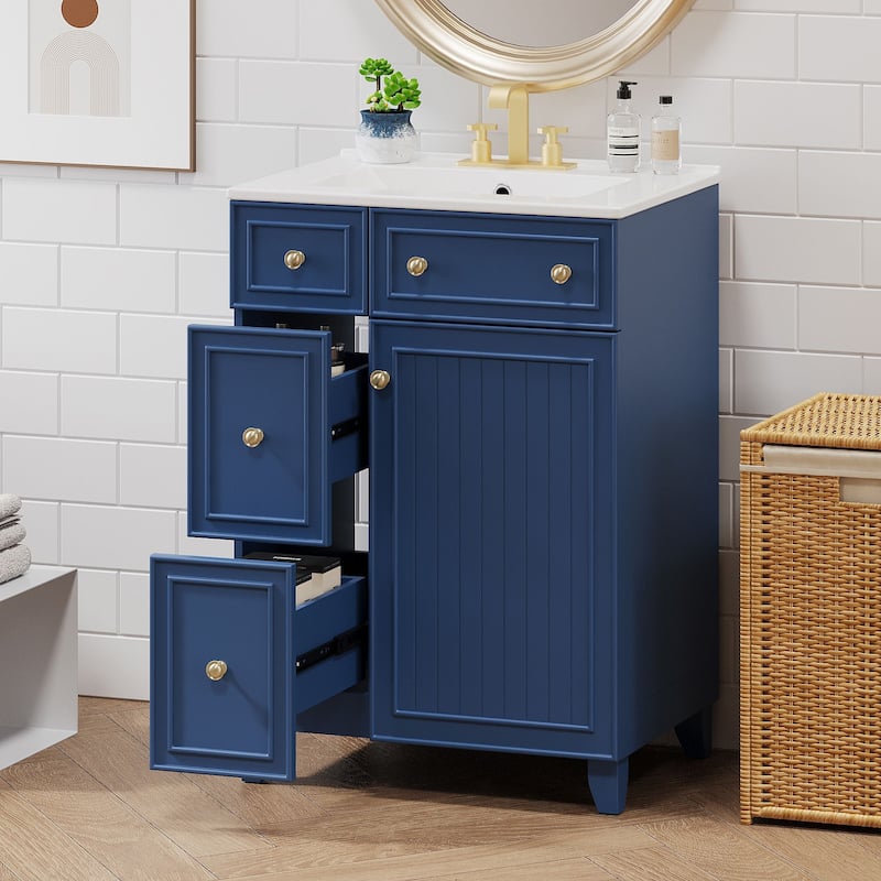 Compact 24-Inch Bathroom Vanity Cabinet with Ceramic Sink and Ample Storage Space