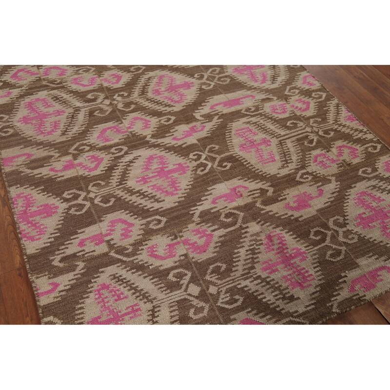 Flat Weave Pile Kilim Oriental Area Rug Hand-Knotted Wool Carpet - 4'10"x 7'10"