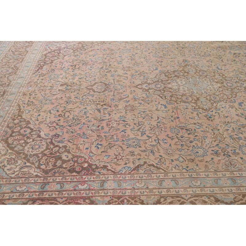 Hand Knotted Oriental 100% Wool Carpet Traditional Floral Peach Mashad Area Rug - 12' 6'' X 9' 7''
