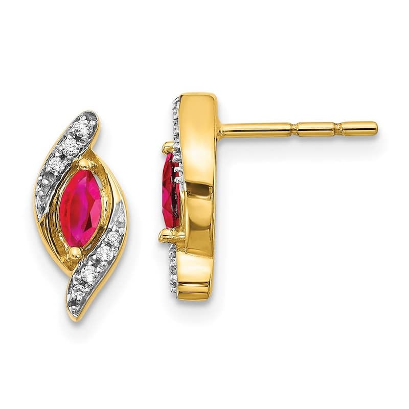 Curata 14k Diamond and Ruby Earrings - 12x5mm Wide