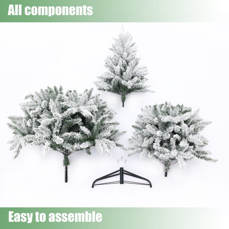 6Ft Artificial Flocked Full Fir Christmas Tree - 73.23" H x 42.52" Diameter