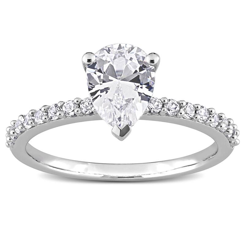 Miadora 2 1/8ct TGW Pear-cut Created White Sapphire Teardrop Engagement Ring in 10k White Gold