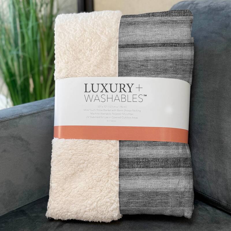 Premium Machine Washable Modern Stripe Sherpa Throw Blanket