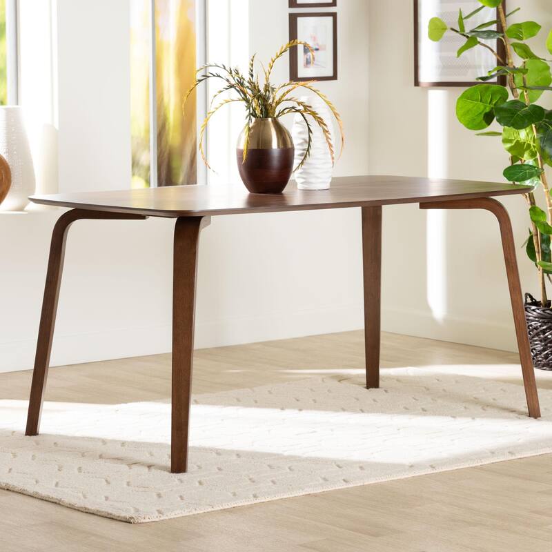 Billie Wood Dining Table - Bentwood Leg Table with Rectangular Top, Mid-Century Style Centerpiece Seats 4-6 in Dining Room