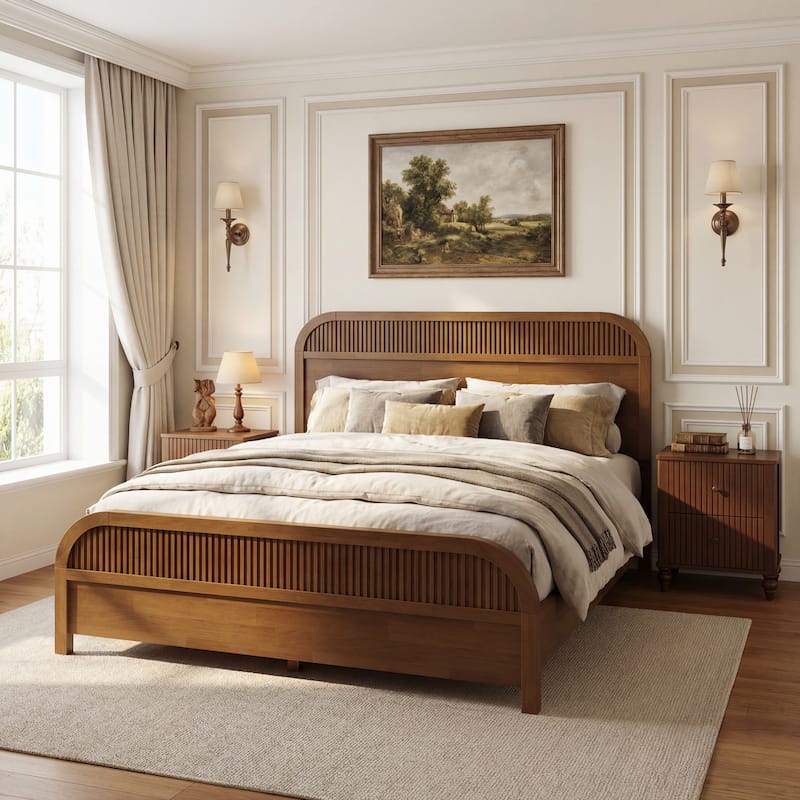 Christopher Knight Home - Modern Wood Platform Bed Frame with Headboard and Wooden Slats Support - No Box Spring Needed - Oak - Queen