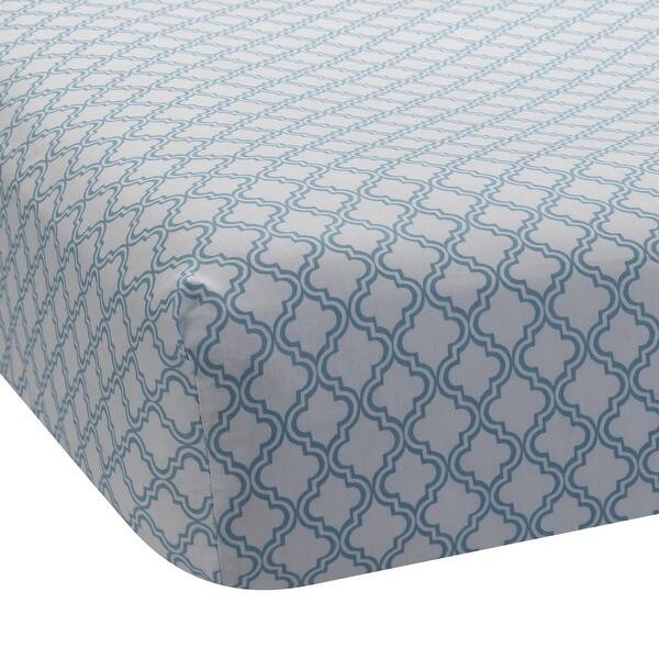 slide 1 of 1, Lambs & Ivy Ryan Collection Teal Blue/White 100% Cotton Lattice Fitted Crib Sheet