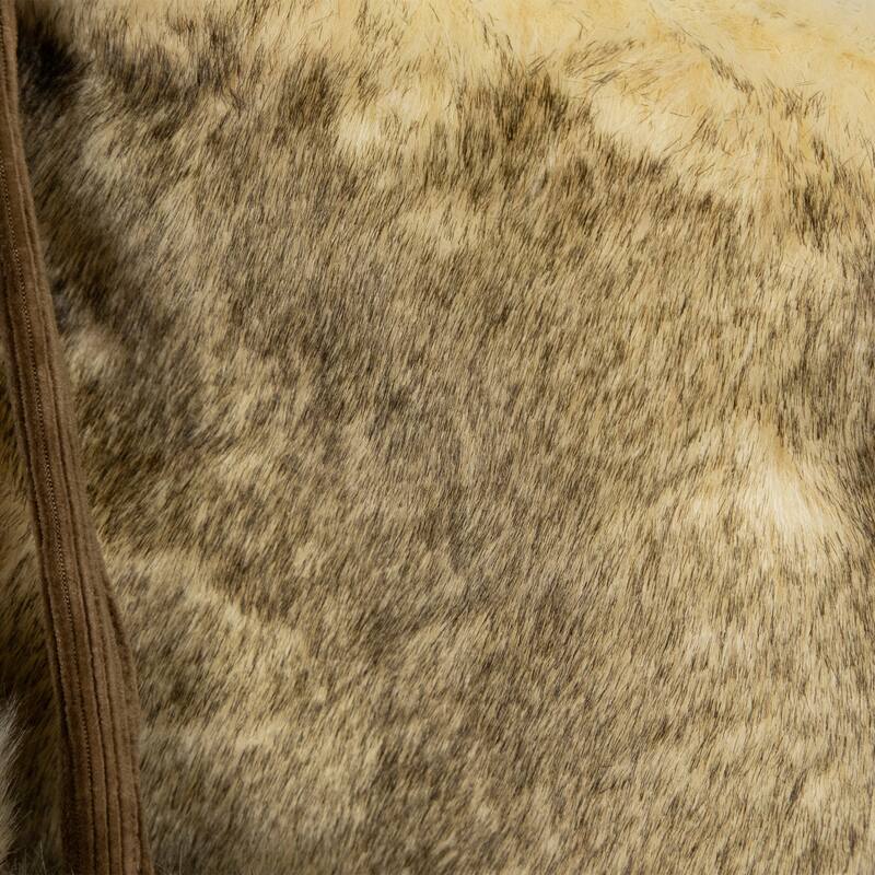 Faux Fur Christmas Stocking with Pom Poms - 20.5" - Beige and Brown