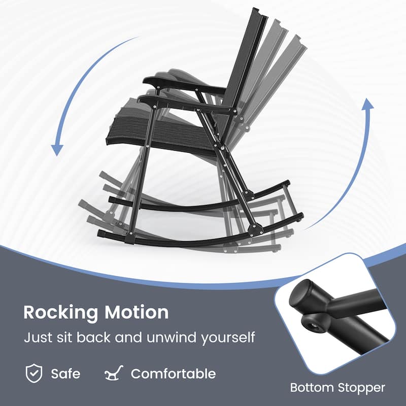Gymax 4pcs Patio Folding Rocking Chair Heavy-Duty Metal Frame Rockers