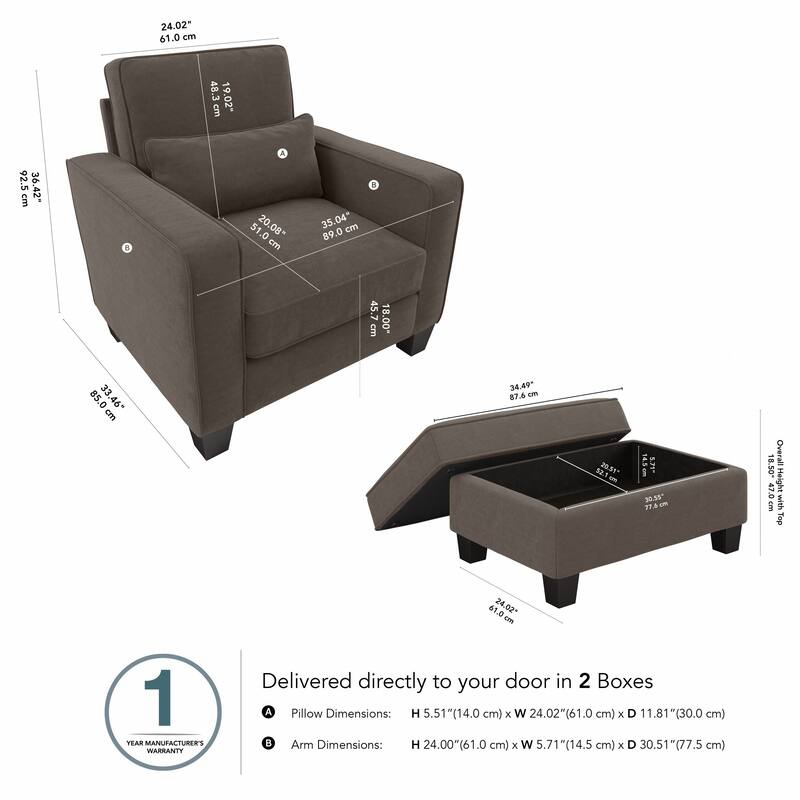 Bush Furniture Stockton Living Room Accent Chair with Ottoman Set