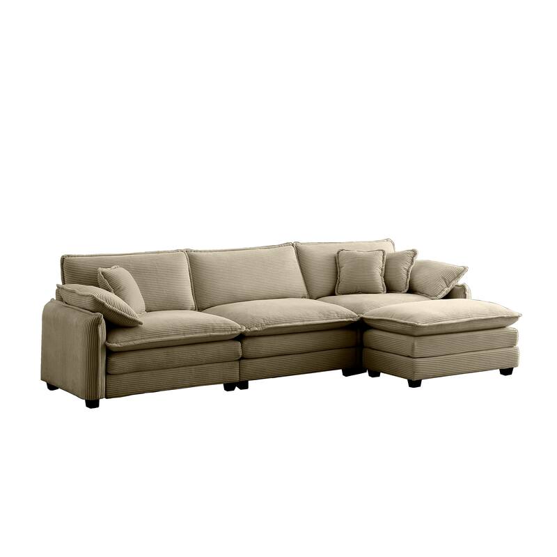 150.38" Modern L-Shaped Modular Sectional Sofa for Living Room, Corduroy Oversized 3-Seater Couch with Movable Ottoman