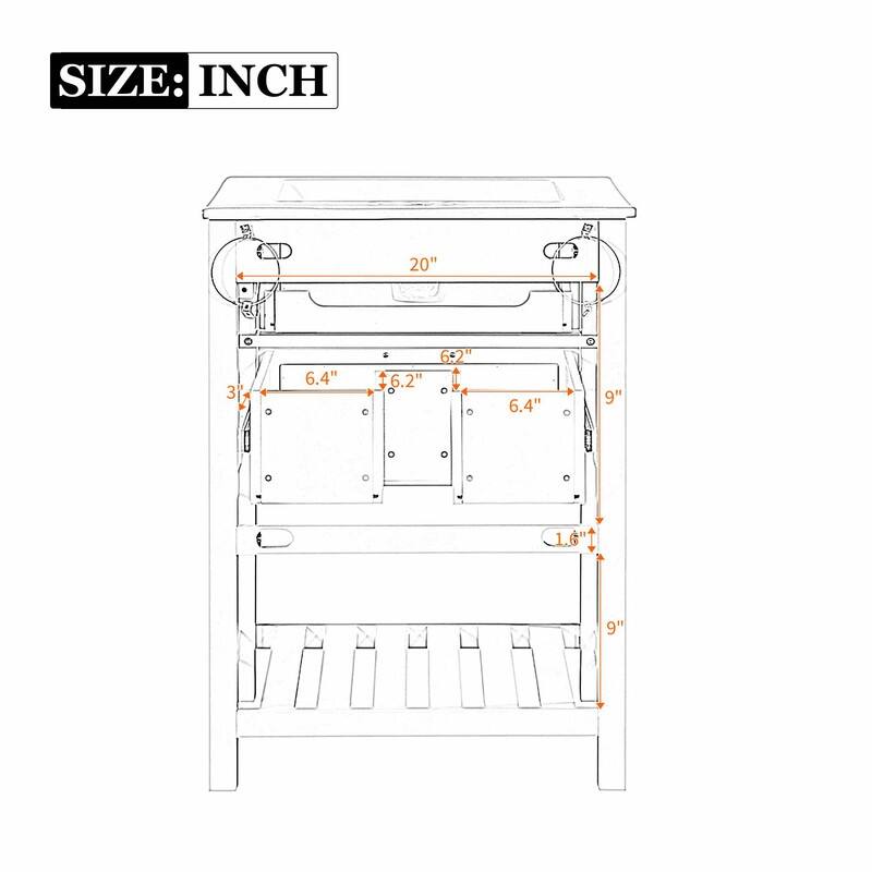 24" Bathroom Vanity with Integrated Ceramic Sink, Cabinet with Deep Drawer & Tip-Out Drawer