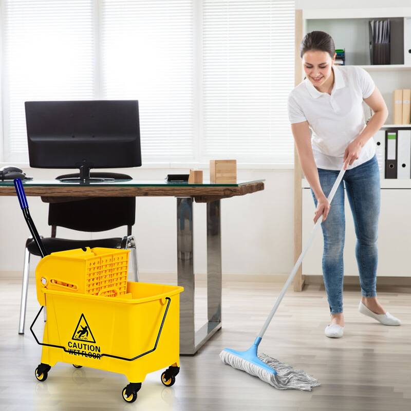 Costway Commercial Mop Bucket Side Press Wringer on Wheels 21 Quart