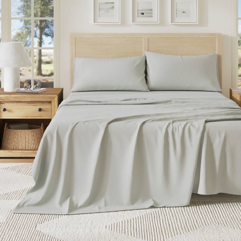 Linery & Co. Heathered Melange Cotton Jersey Knit Sheet Set - Twin - Heathered Aqua